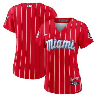 womens nike red miami marlins city connect replica jersey